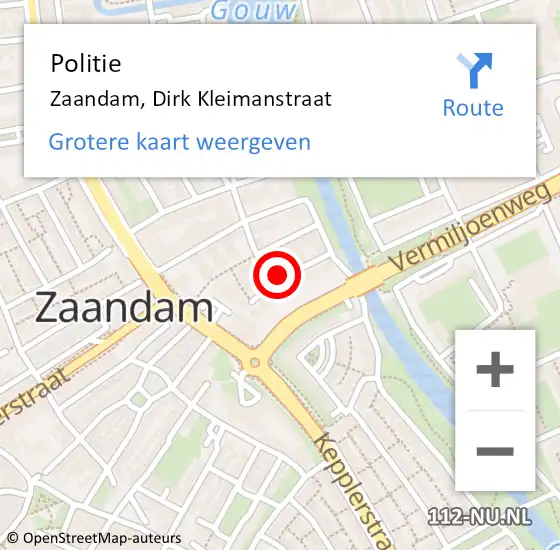 Locatie op kaart van de 112 melding: Politie Zaandam, Dirk Kleimanstraat op 16 december 2017 09:07