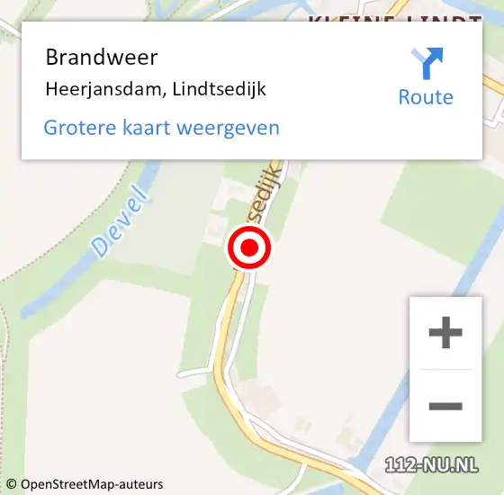 Locatie op kaart van de 112 melding: Brandweer Heerjansdam, Lindtsedijk op 16 december 2017 09:45