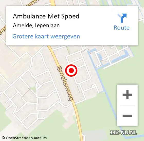 Locatie op kaart van de 112 melding: Ambulance Met Spoed Naar Ameide, Iepenlaan op 16 december 2017 09:46