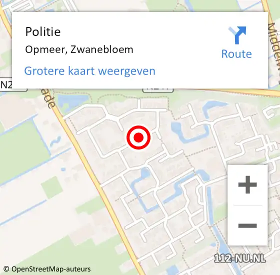Locatie op kaart van de 112 melding: Politie Opmeer, Zwanebloem op 16 december 2017 10:08