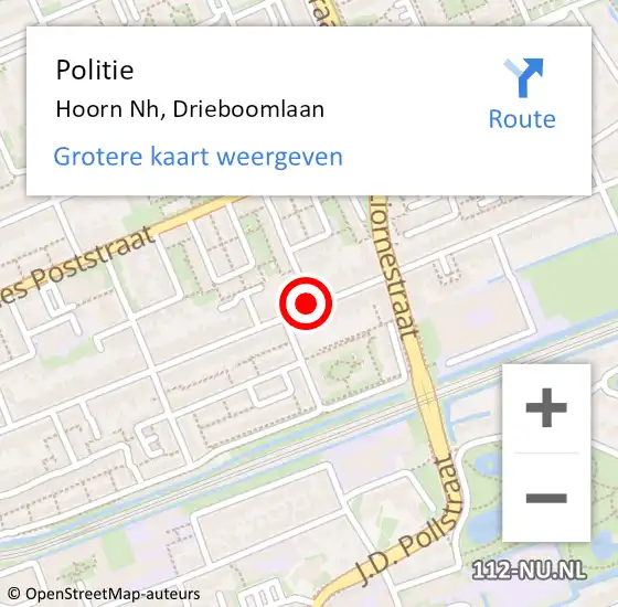 Locatie op kaart van de 112 melding: Politie Hoorn Nh, Drieboomlaan op 16 december 2017 10:41