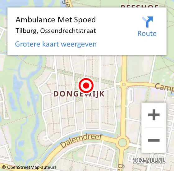 Locatie op kaart van de 112 melding: Ambulance Met Spoed Naar Tilburg, Ossendrechtstraat op 16 december 2017 10:57