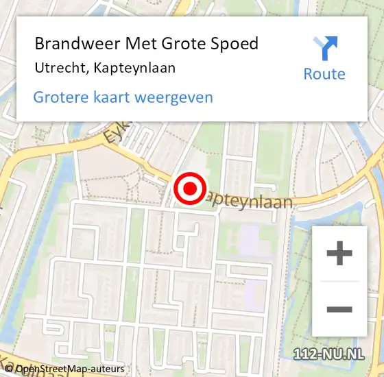 Locatie op kaart van de 112 melding: Brandweer Met Grote Spoed Naar Utrecht, Kapteynlaan op 16 december 2017 10:58