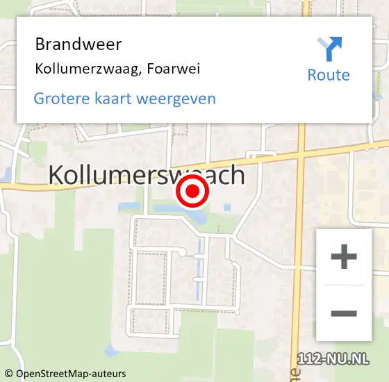 Locatie op kaart van de 112 melding: Brandweer Kollumerzwaag, Foarwei op 16 december 2017 11:55