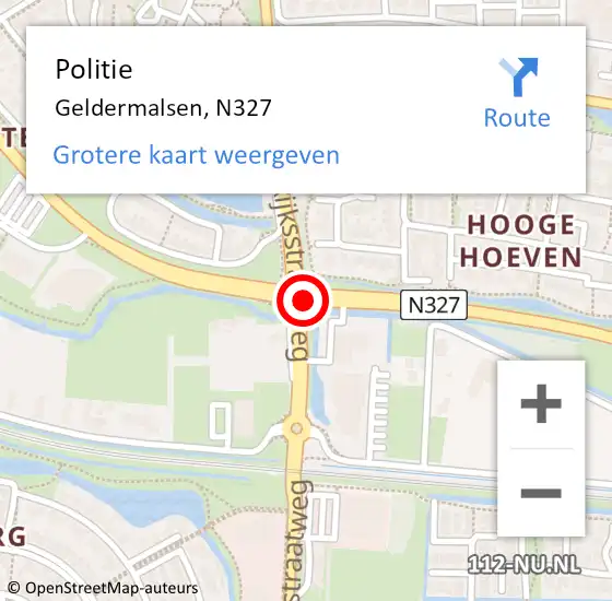 Locatie op kaart van de 112 melding: Politie Geldermalsen, N327 op 16 december 2017 12:21