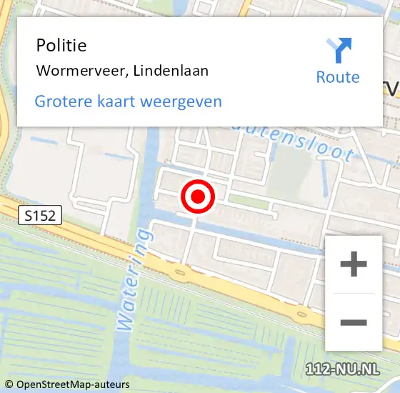 Locatie op kaart van de 112 melding: Politie Wormerveer, Lindenlaan op 16 december 2017 15:13