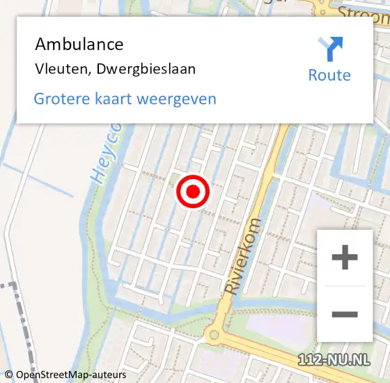 Locatie op kaart van de 112 melding: Ambulance Vleuten, Dwergbieslaan op 16 december 2017 15:14