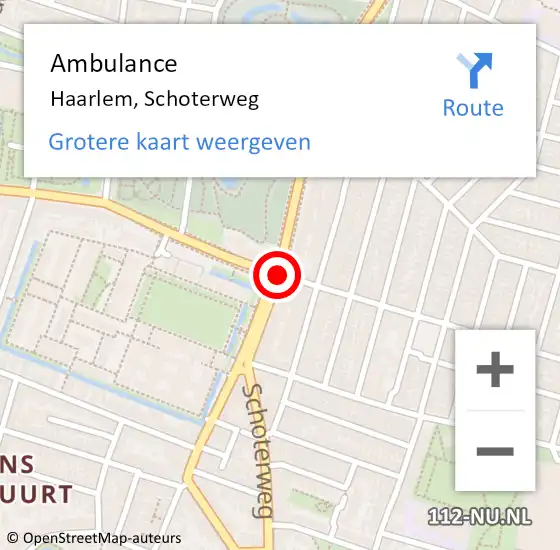 Locatie op kaart van de 112 melding: Ambulance Haarlem, Schoterweg op 16 december 2017 17:01