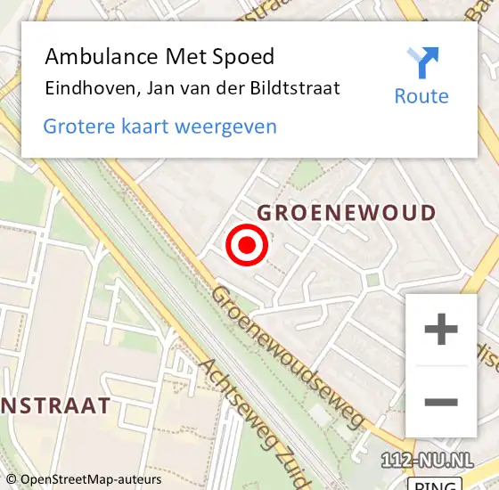 Locatie op kaart van de 112 melding: Ambulance Met Spoed Naar Eindhoven, Jan van der Bildtstraat op 16 december 2017 17:36