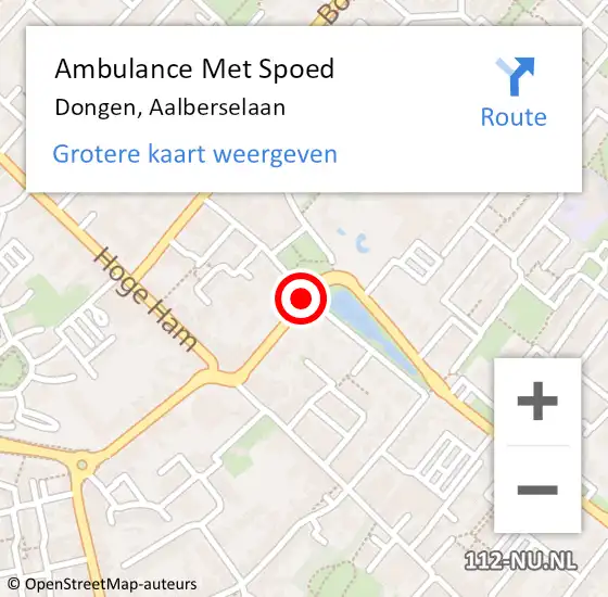 Locatie op kaart van de 112 melding: Ambulance Met Spoed Naar Dongen, Aalberselaan op 10 februari 2014 09:05