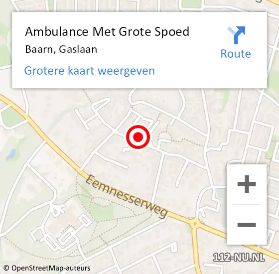 Locatie op kaart van de 112 melding: Ambulance Met Grote Spoed Naar Baarn, Gaslaan op 16 december 2017 19:29