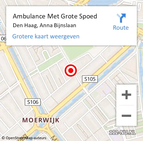 Locatie op kaart van de 112 melding: Ambulance Met Grote Spoed Naar Den Haag, Anna Bijnslaan op 16 december 2017 19:34