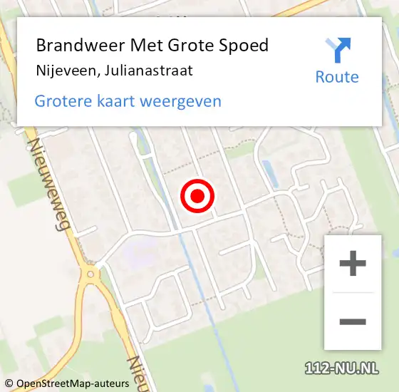 Locatie op kaart van de 112 melding: Brandweer Met Grote Spoed Naar Nijeveen, Julianastraat op 16 december 2017 20:17