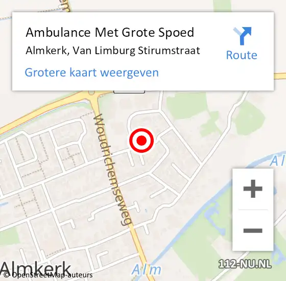 Locatie op kaart van de 112 melding: Ambulance Met Grote Spoed Naar Almkerk, Van Limburg Stirumstraat op 16 december 2017 20:20