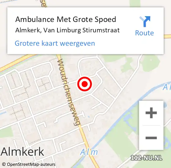 Locatie op kaart van de 112 melding: Ambulance Met Grote Spoed Naar Almkerk, Van Limburg Stirumstraat op 16 december 2017 20:23