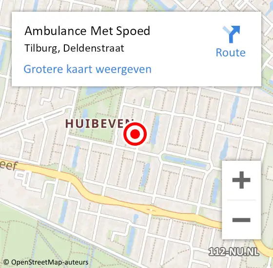 Locatie op kaart van de 112 melding: Ambulance Met Spoed Naar Tilburg, Deldenstraat op 16 december 2017 21:14