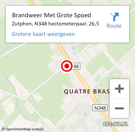 Locatie op kaart van de 112 melding: Brandweer Met Grote Spoed Naar Zutphen, N348 hectometerpaal: 26,5 op 16 december 2017 23:14