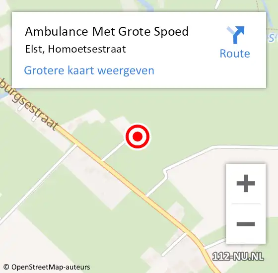 Locatie op kaart van de 112 melding: Ambulance Met Grote Spoed Naar Elst, Homoetsestraat op 16 december 2017 23:42