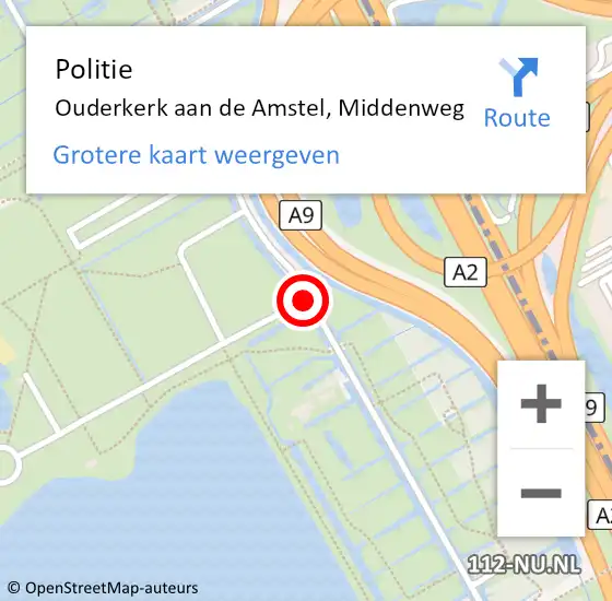 Locatie op kaart van de 112 melding: Politie Ouderkerk aan de Amstel, Middenweg op 17 december 2017 01:36