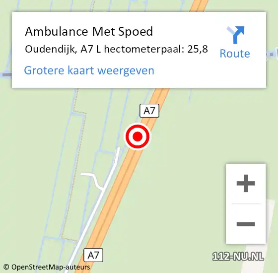 Locatie op kaart van de 112 melding: Ambulance Met Spoed Naar Oudendijk, A7 L hectometerpaal: 26,1 op 17 december 2017 07:12