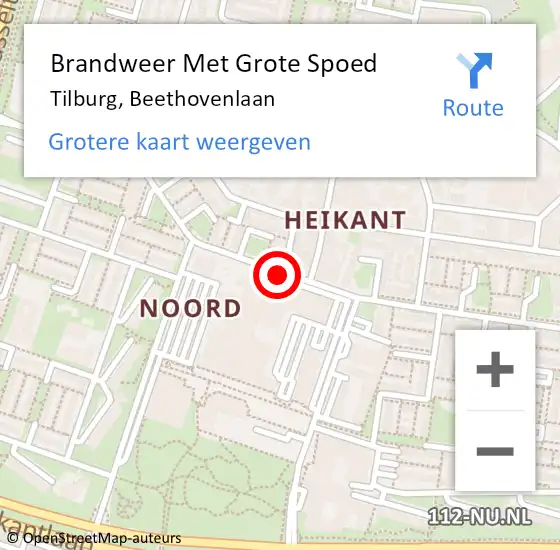 Locatie op kaart van de 112 melding: Brandweer Met Grote Spoed Naar Tilburg, Beethovenlaan op 17 december 2017 10:38