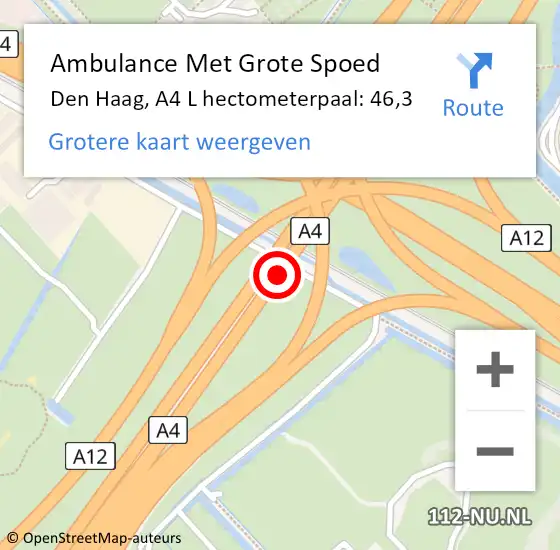 Locatie op kaart van de 112 melding: Ambulance Met Grote Spoed Naar Den Haag, A4 L hectometerpaal: 46,3 op 17 december 2017 11:00