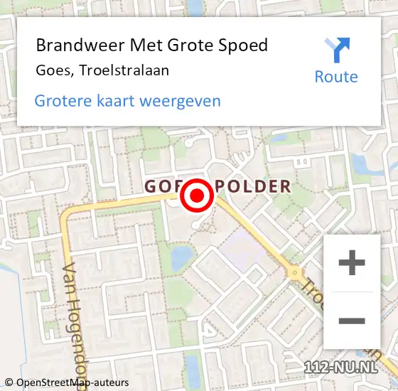 Locatie op kaart van de 112 melding: Brandweer Met Grote Spoed Naar Goes, Troelstralaan op 17 december 2017 11:08