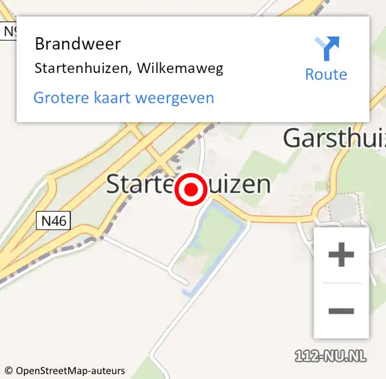 Locatie op kaart van de 112 melding: Brandweer Startenhuizen, Wilkemaweg op 17 december 2017 11:18