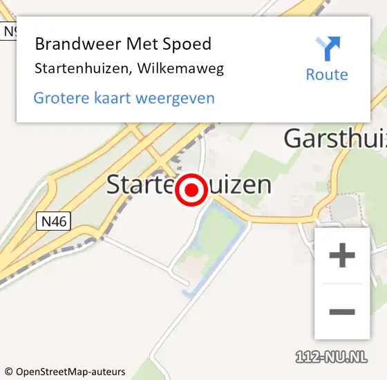 Locatie op kaart van de 112 melding: Brandweer Met Spoed Naar Startenhuizen, Wilkemaweg op 17 december 2017 11:23