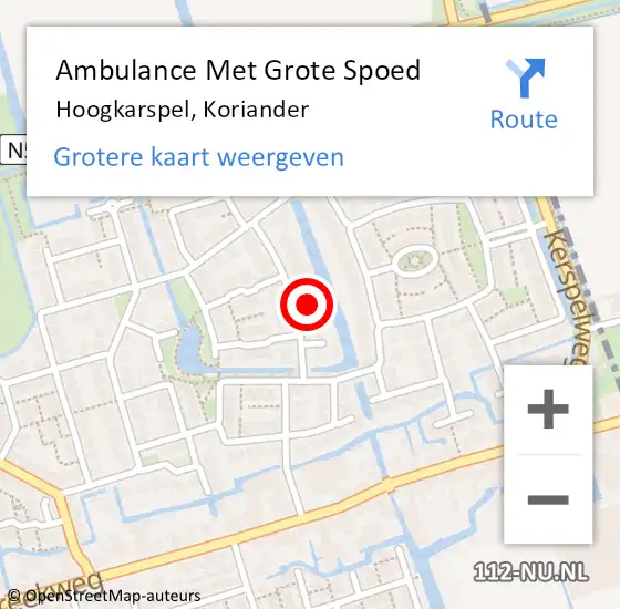 Locatie op kaart van de 112 melding: Ambulance Met Grote Spoed Naar Hoogkarspel, Koriander op 17 december 2017 11:32