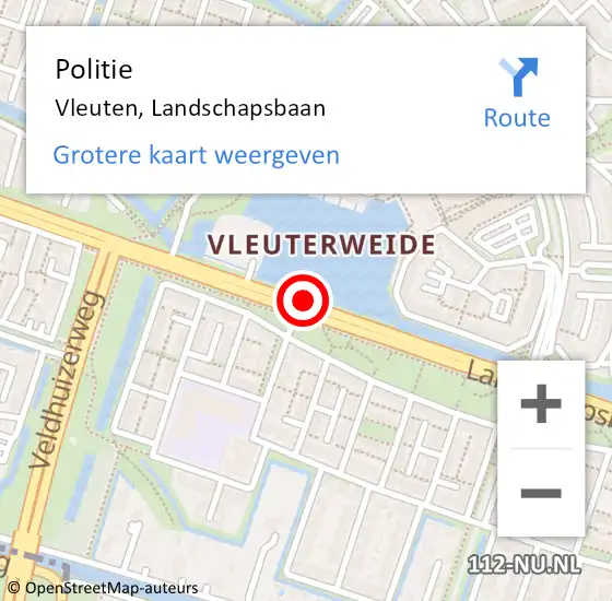 Locatie op kaart van de 112 melding: Politie Vleuten, Landschapsbaan op 17 december 2017 12:22