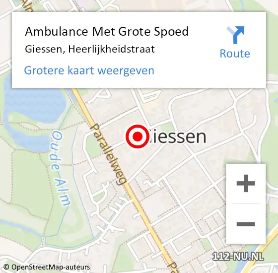 Locatie op kaart van de 112 melding: Ambulance Met Grote Spoed Naar Giessen, Heerlijkheidstraat op 17 december 2017 13:10