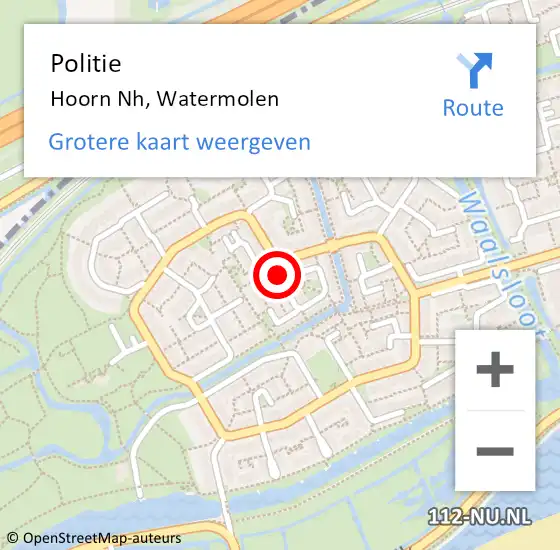 Locatie op kaart van de 112 melding: Politie Hoorn Nh, Watermolen op 17 december 2017 13:26