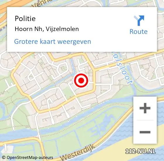 Locatie op kaart van de 112 melding: Politie Hoorn Nh, Vijzelmolen op 17 december 2017 13:27