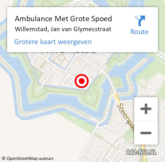 Locatie op kaart van de 112 melding: Ambulance Met Grote Spoed Naar Willemstad, Jan van Glymesstraat op 17 december 2017 13:54