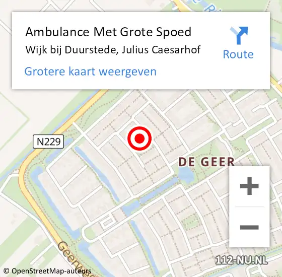 Locatie op kaart van de 112 melding: Ambulance Met Grote Spoed Naar Wijk bij Duurstede, Julius Caesarhof op 17 december 2017 14:52