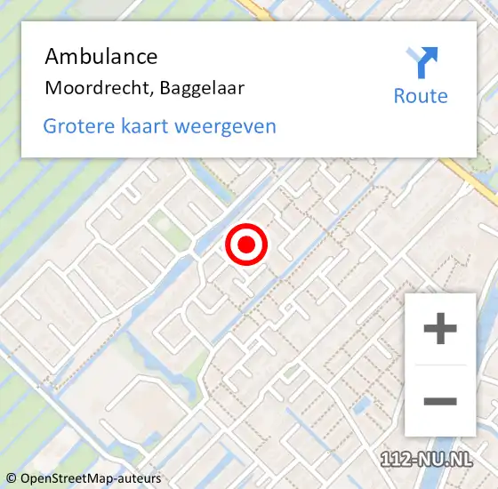 Locatie op kaart van de 112 melding: Ambulance Moordrecht, Baggelaar op 17 december 2017 15:38