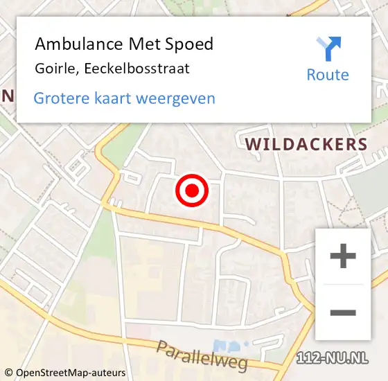 Locatie op kaart van de 112 melding: Ambulance Met Spoed Naar Goirle, Eeckelbosstraat op 17 december 2017 16:08