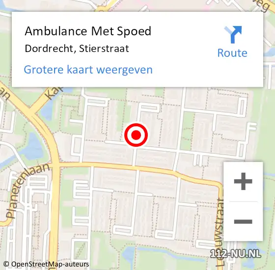 Locatie op kaart van de 112 melding: Ambulance Met Spoed Naar Dordrecht, Stierstraat op 17 december 2017 17:28