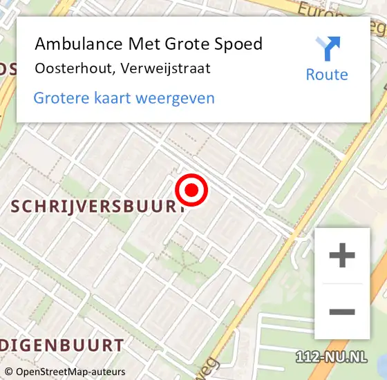 Locatie op kaart van de 112 melding: Ambulance Met Grote Spoed Naar Oosterhout, Verweijstraat op 17 december 2017 17:50