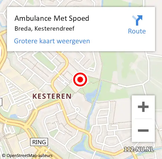 Locatie op kaart van de 112 melding: Ambulance Met Spoed Naar Breda, Kesterendreef op 17 december 2017 19:34