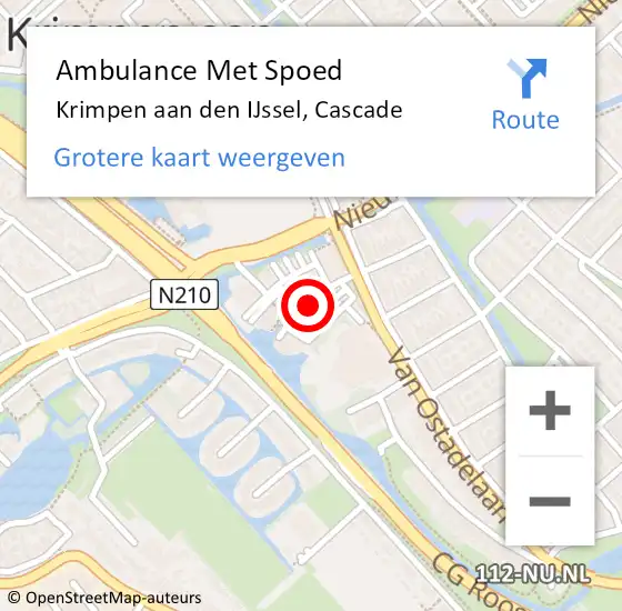 Locatie op kaart van de 112 melding: Ambulance Met Spoed Naar Krimpen aan den IJssel, Cascade op 17 december 2017 19:36