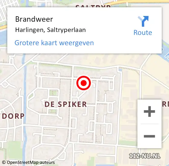 Locatie op kaart van de 112 melding: Brandweer Harlingen, Saltryperlaan op 17 december 2017 19:47