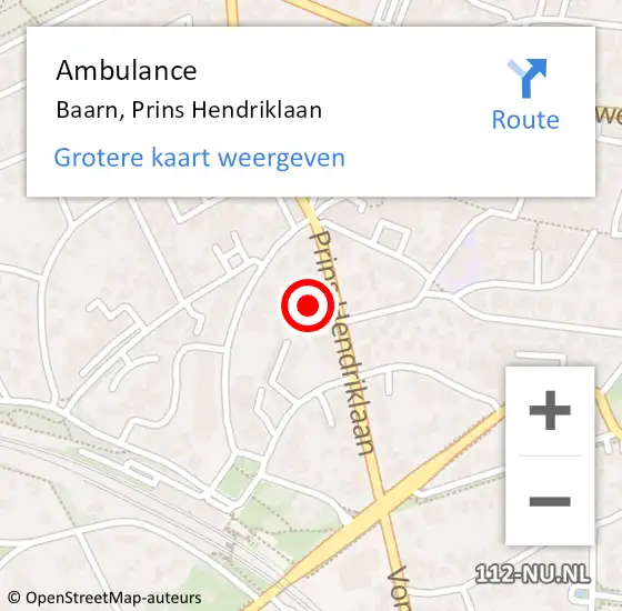 Locatie op kaart van de 112 melding: Ambulance Baarn, Prins Hendriklaan op 17 december 2017 22:09