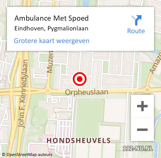 Locatie op kaart van de 112 melding: Ambulance Met Spoed Naar Eindhoven, Pygmalionlaan op 17 december 2017 22:40