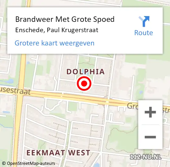 Locatie op kaart van de 112 melding: Brandweer Met Grote Spoed Naar Enschede, Paul Krugerstraat op 18 december 2017 00:46