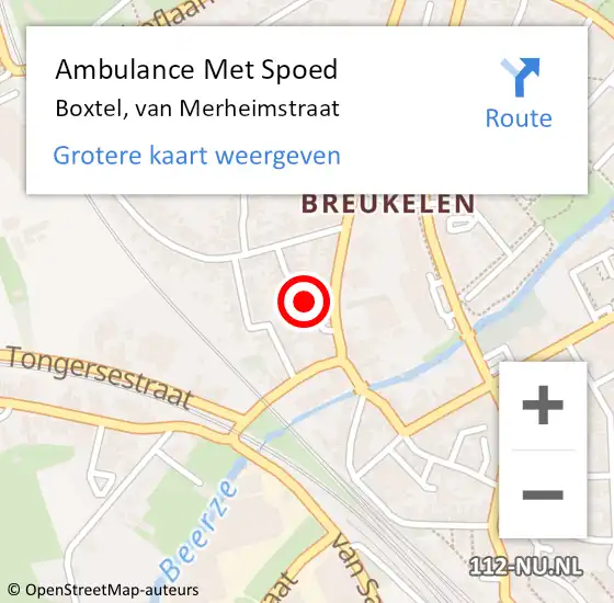 Locatie op kaart van de 112 melding: Ambulance Met Spoed Naar Boxtel, van Merheimstraat op 18 december 2017 02:12