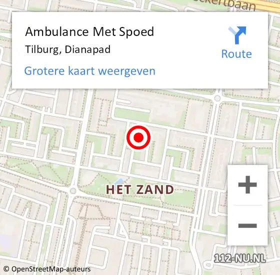 Locatie op kaart van de 112 melding: Ambulance Met Spoed Naar Tilburg, Dianapad op 18 december 2017 08:20