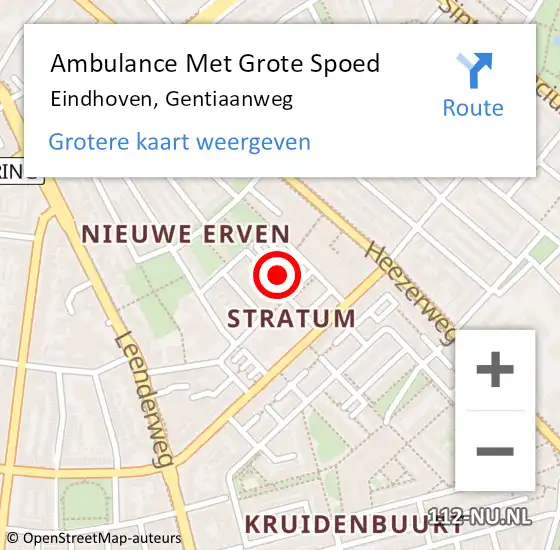 Locatie op kaart van de 112 melding: Ambulance Met Grote Spoed Naar Eindhoven, Gentiaanweg op 18 december 2017 08:46