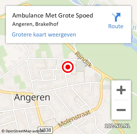 Locatie op kaart van de 112 melding: Ambulance Met Grote Spoed Naar Angeren, Brakelhof op 18 december 2017 10:15